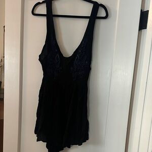 One Teaspoon Navy Romper with Blue Embroidery